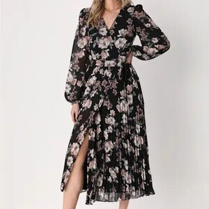 Lulu's Elegant Black and Pink Floral Maxi Dress